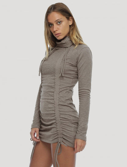 KAMER Long Sleeves Mini Dress In Cement
