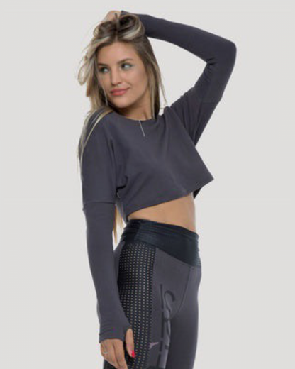 REVOL Long Sleeves Crop Top In Aegean Blue