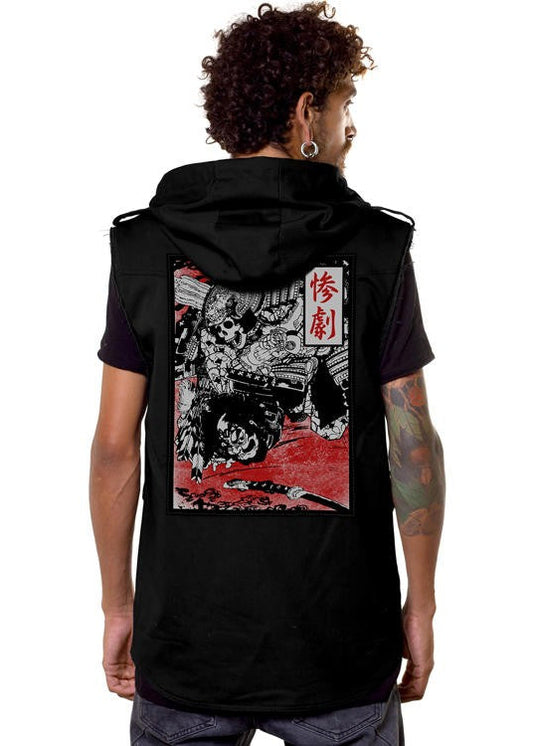 SHINANGA Denim Hood Vest In Black