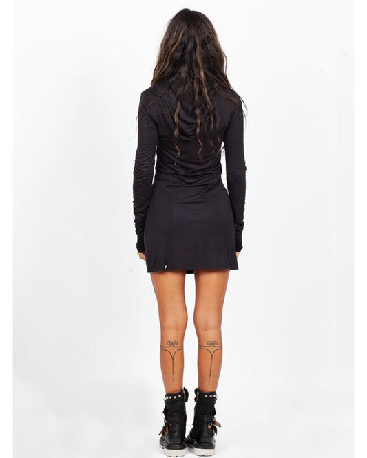 ASAGAO Long Hooded Sleeve Mini Dress in Black