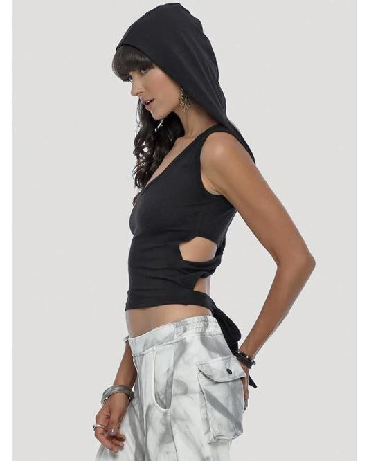 MYANMAR Hooded Top In Black