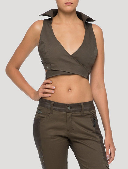 FULLA Wrap Crop top In Dark Olive
