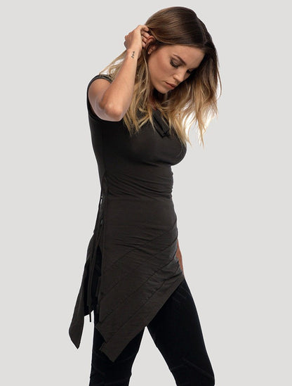 TRULY Asymmetrical Tunic In Olive-Noir