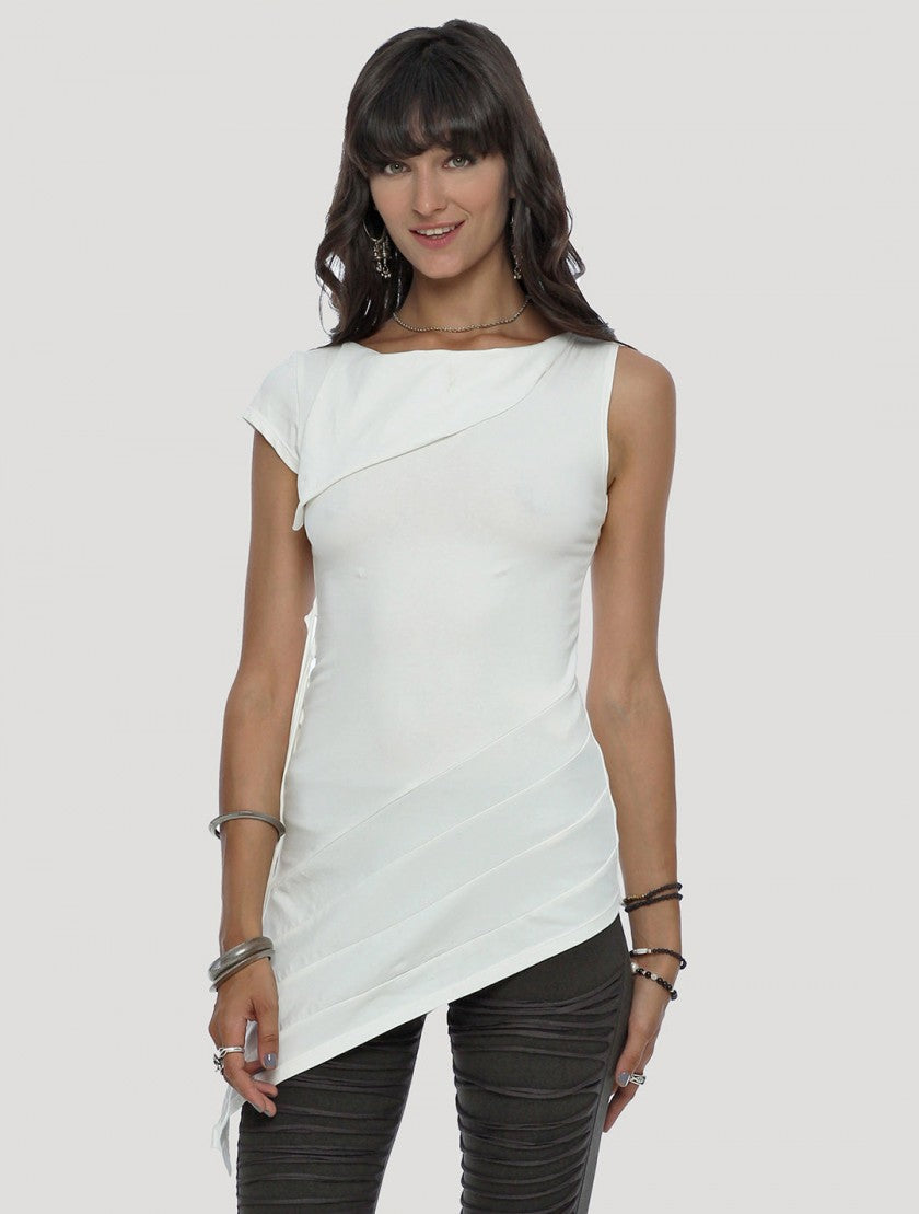 TRULY Asymmetrical Short Sleeves Tunic In White