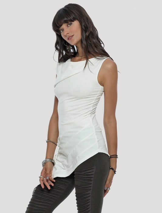 TRULY Asymmetrical Short Sleeves Tunic In White