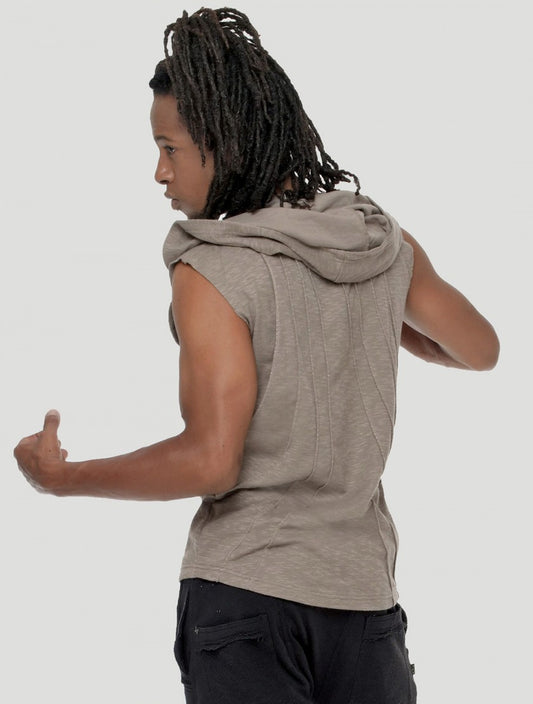 SHEMESH Sleeveless Hooded Tee In Cement