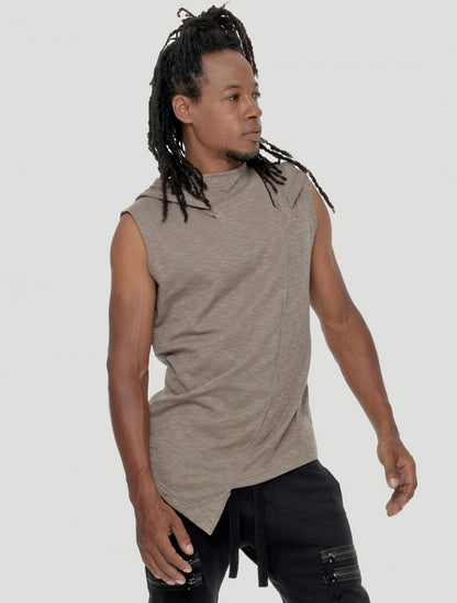 SHEMESH Sleeveless Hooded Tee In Cement