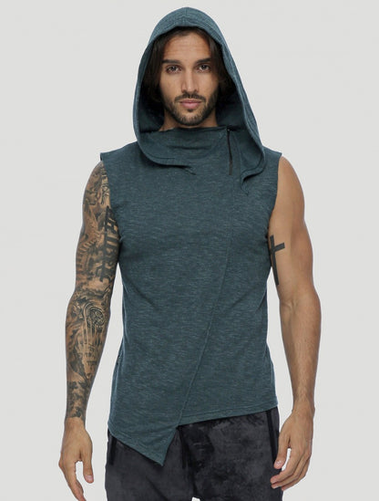 SHEMESH Sleeveless Hooded Tee In Teal