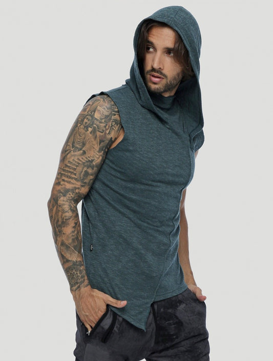 SHEMESH Sleeveless Hooded Tee In Teal