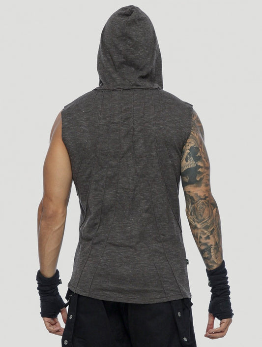 SHEMESH Sleeveless Hooded Tee In Charocal