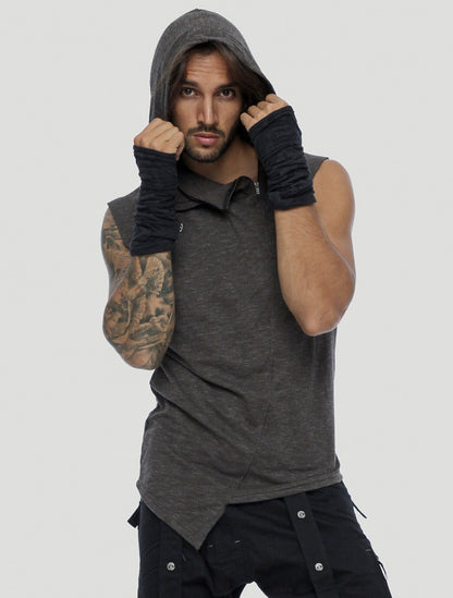 SHEMESH Sleeveless Hooded Tee In Charocal