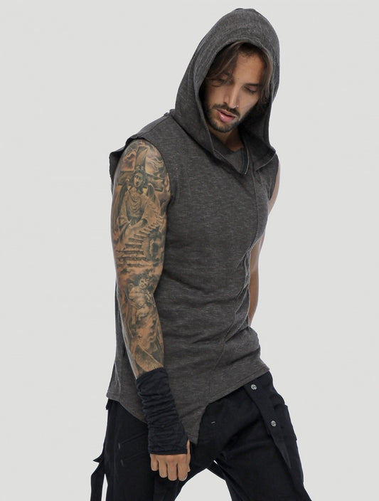 SHEMESH Sleeveless Hooded Tee In Charocal
