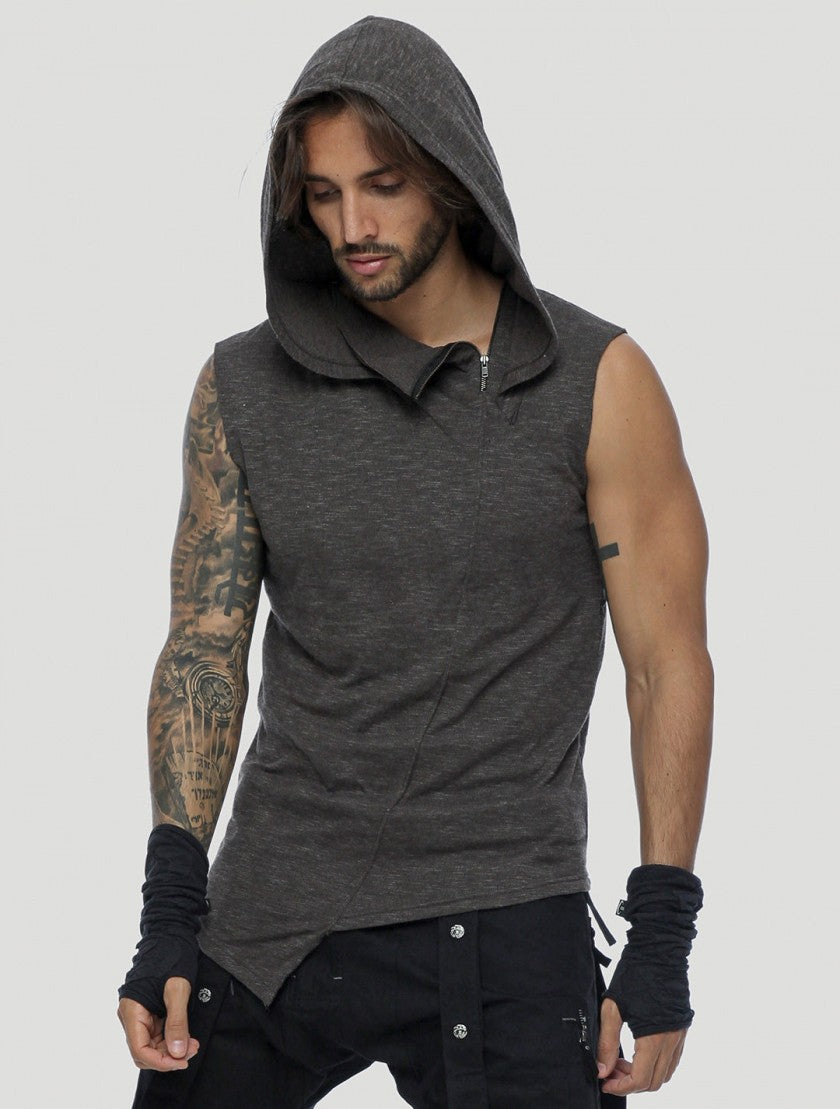 SHEMESH Sleeveless Hooded Tee In Charocal