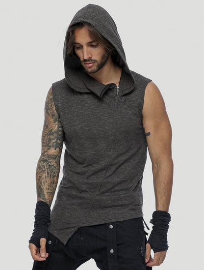 SHEMESH Sleeveless Hooded Tee In Charocal
