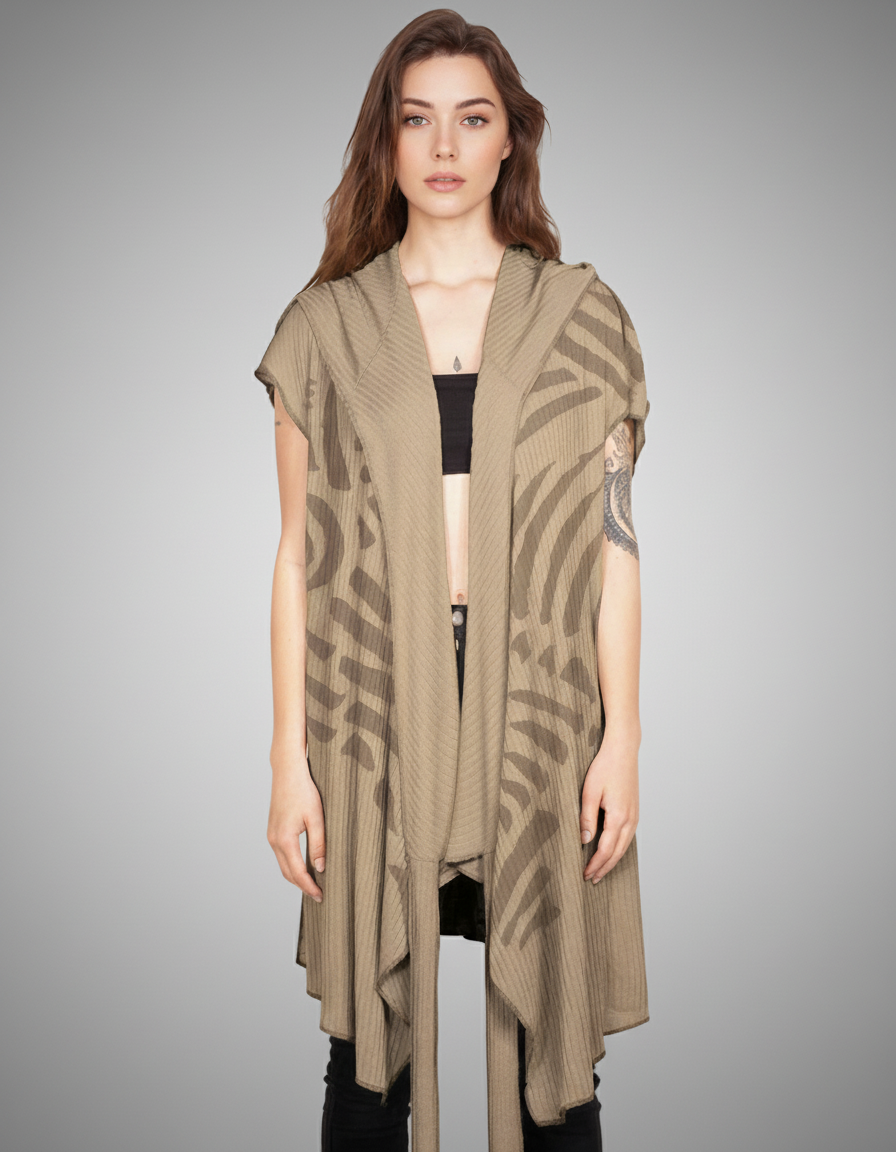 WO SAND TRIBE Kimono Vest In Sand