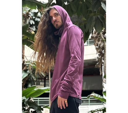 KUSARY Long Sleeve Hooded Shirt In Burgandy