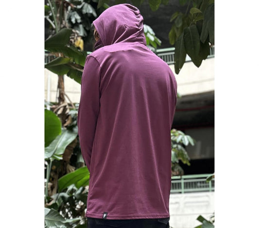 KUSARY Long Sleeve Hooded Shirt In Burgandy