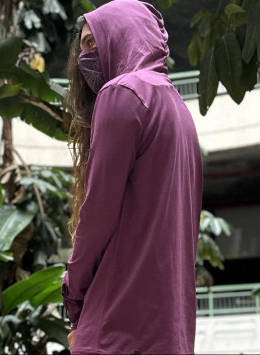 KUSARY Long Hooded Shirt In Burgandy