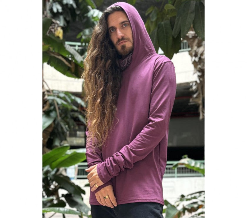 KUSARY Long Sleeve Hooded Shirt In Burgandy