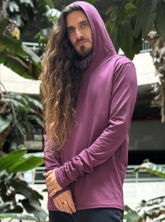 KUSARY Long Hooded Shirt In Burgandy