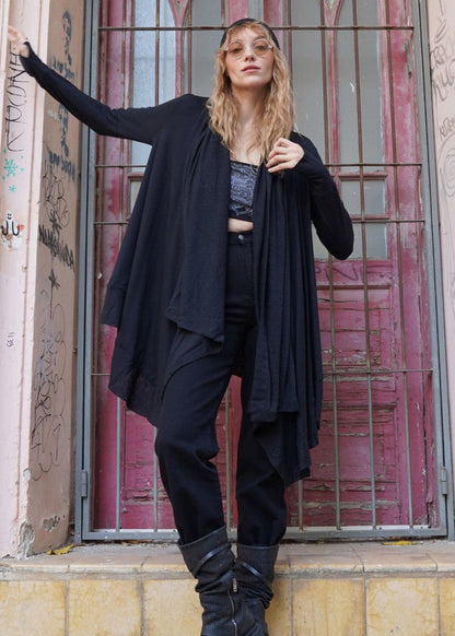 DUMA Long Sleeve Cardigan Duster In Black
