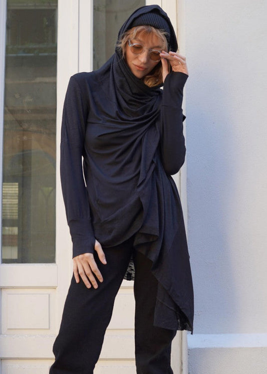 DUMA Long Sleeve Cardigan Duster In Black