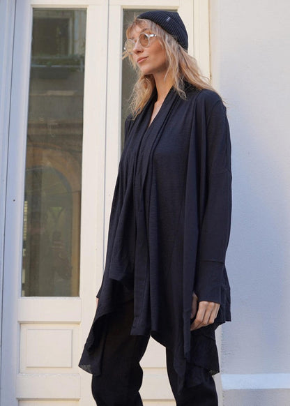 DUMA Long Sleeve Cardigan Duster In Black