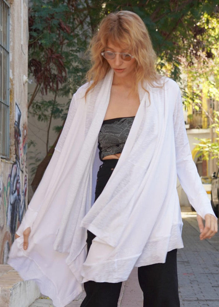 DUMA Long Sleeve Cardigan Duster In White