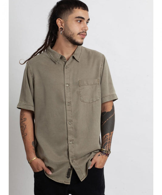 OR BUTTON Short Sleeve Botton Shirt In Green Wash