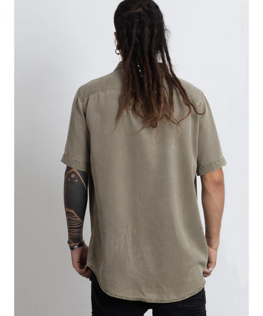 OR BUTTON Short Sleeve Botton Shirt In Green Wash