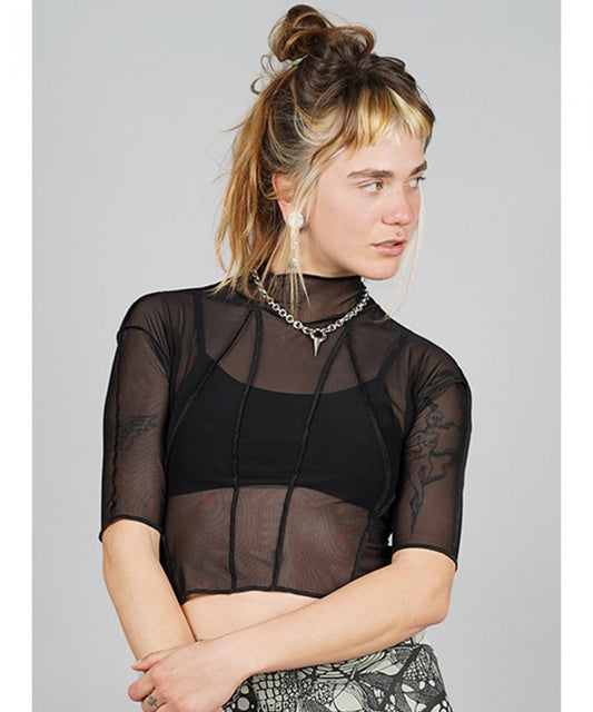 KYRA Mesh Crop Top In Black