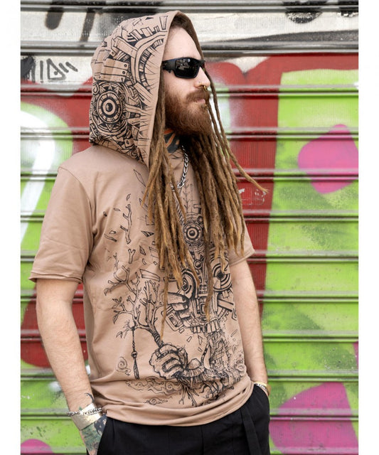 WOOD SPIRIT Hooded T-Shirt In Moka