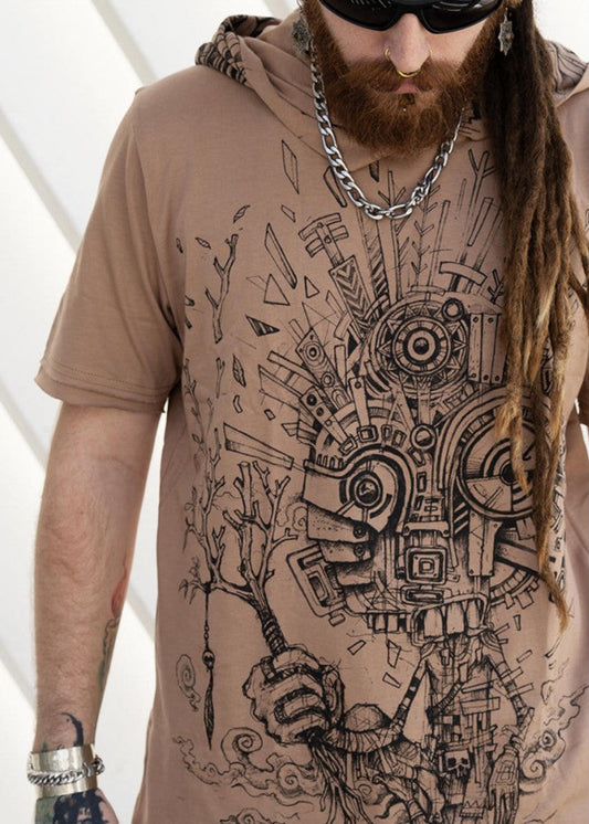WOOD SPIRIT Hooded T-Shirt In Moka