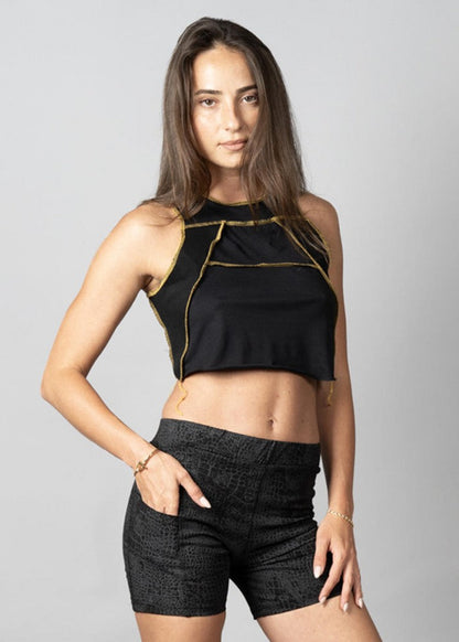 PULSAR BLACK & YELLOW STITCH CROP TOP
