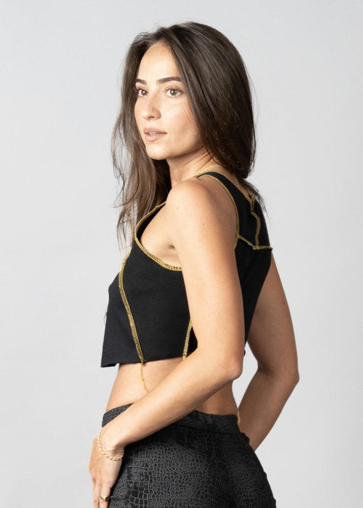 PULSAR BLACK & YELLOW STITCH CROP TOP