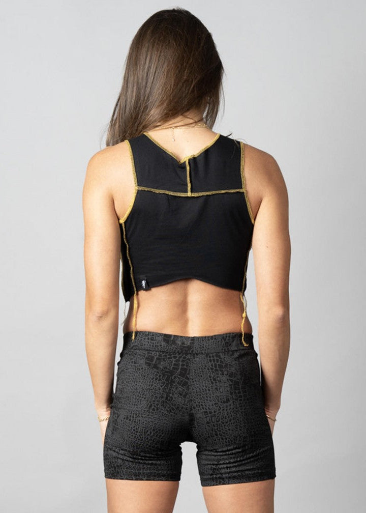 PULSAR BLACK & YELLOW STITCH CROP TOP
