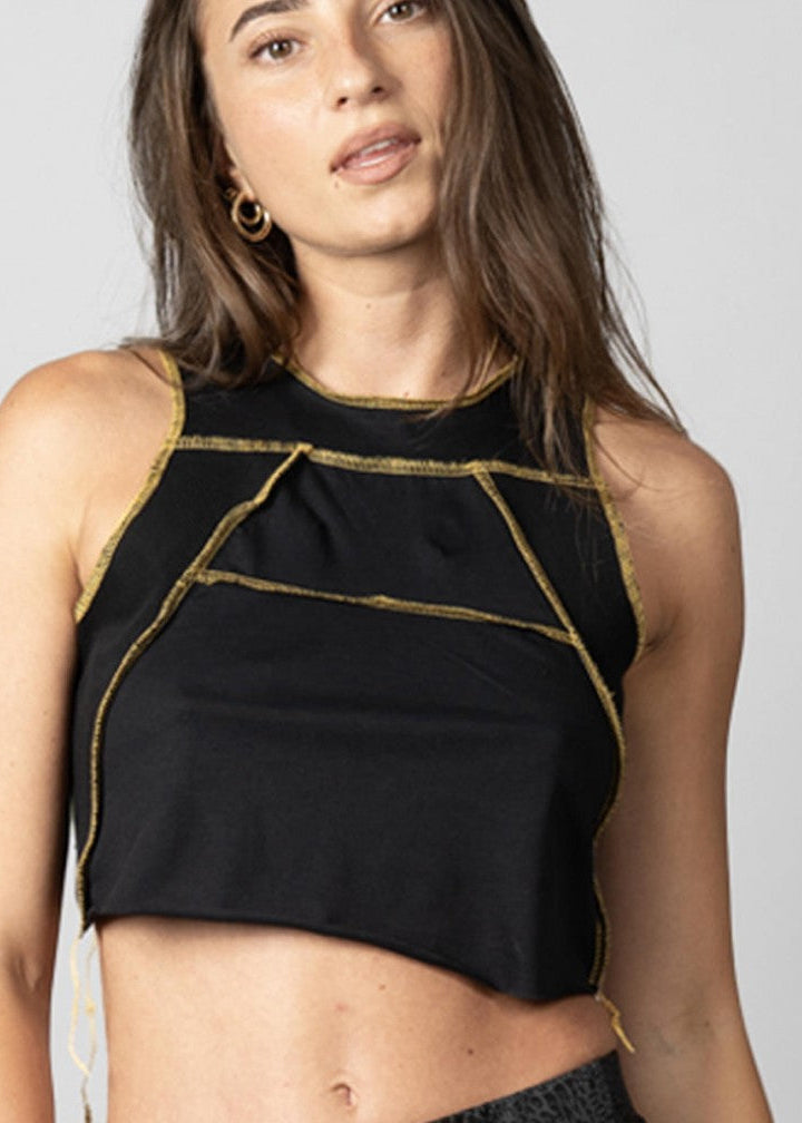 PULSAR BLACK & YELLOW STITCH CROP TOP