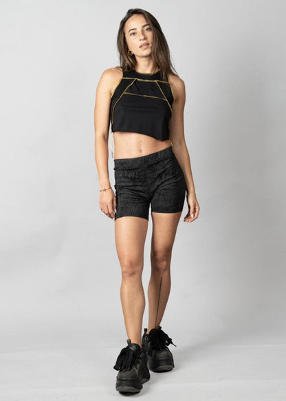 PULSAR BLACK & YELLOW STITCH CROP TOP
