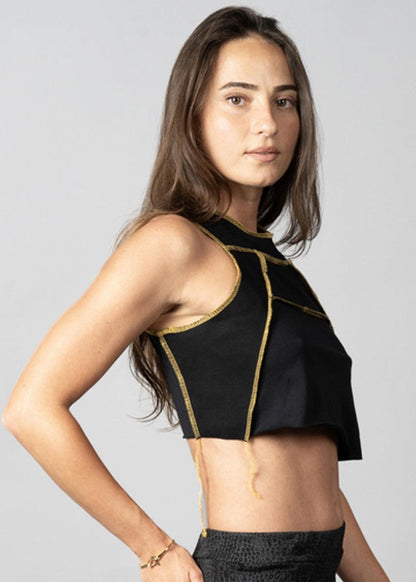 PULSAR BLACK & YELLOW STITCH CROP TOP