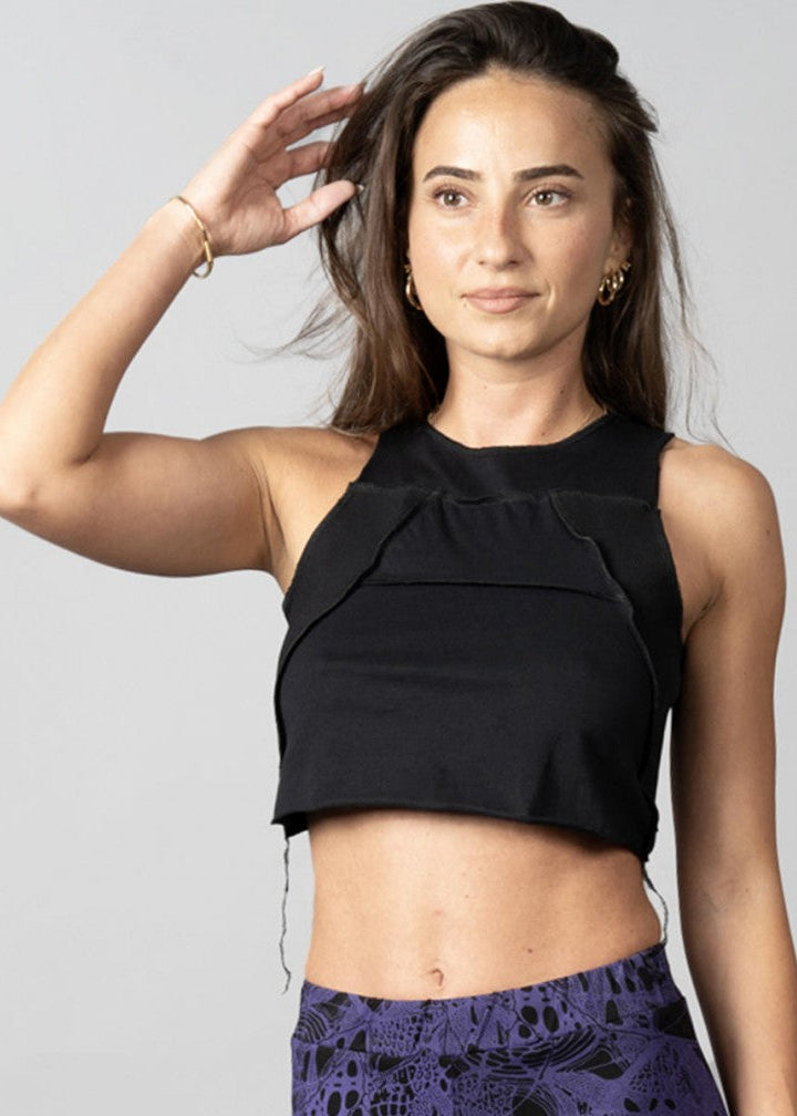 PULSAR BLACK & BLACK STITCH Crop Top