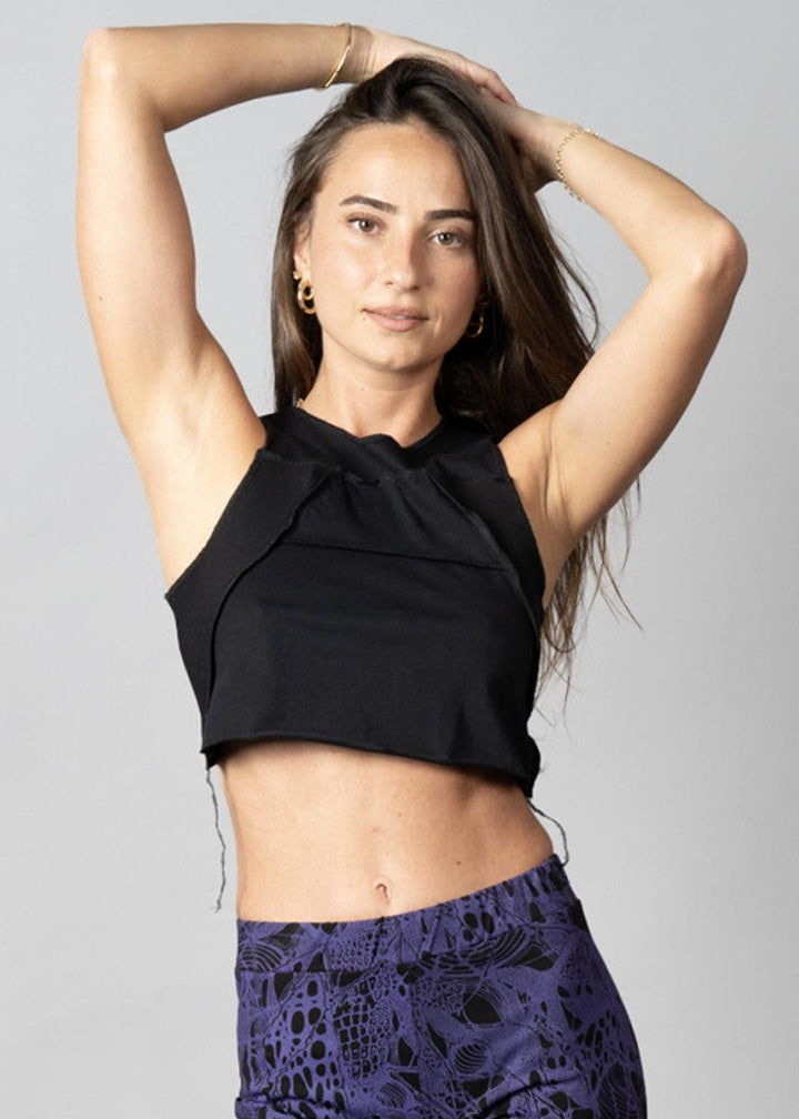 PULSAR BLACK & BLACK STITCH Crop Top