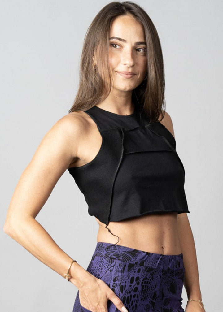 PULSAR BLACK & BLACK STITCH Crop Top