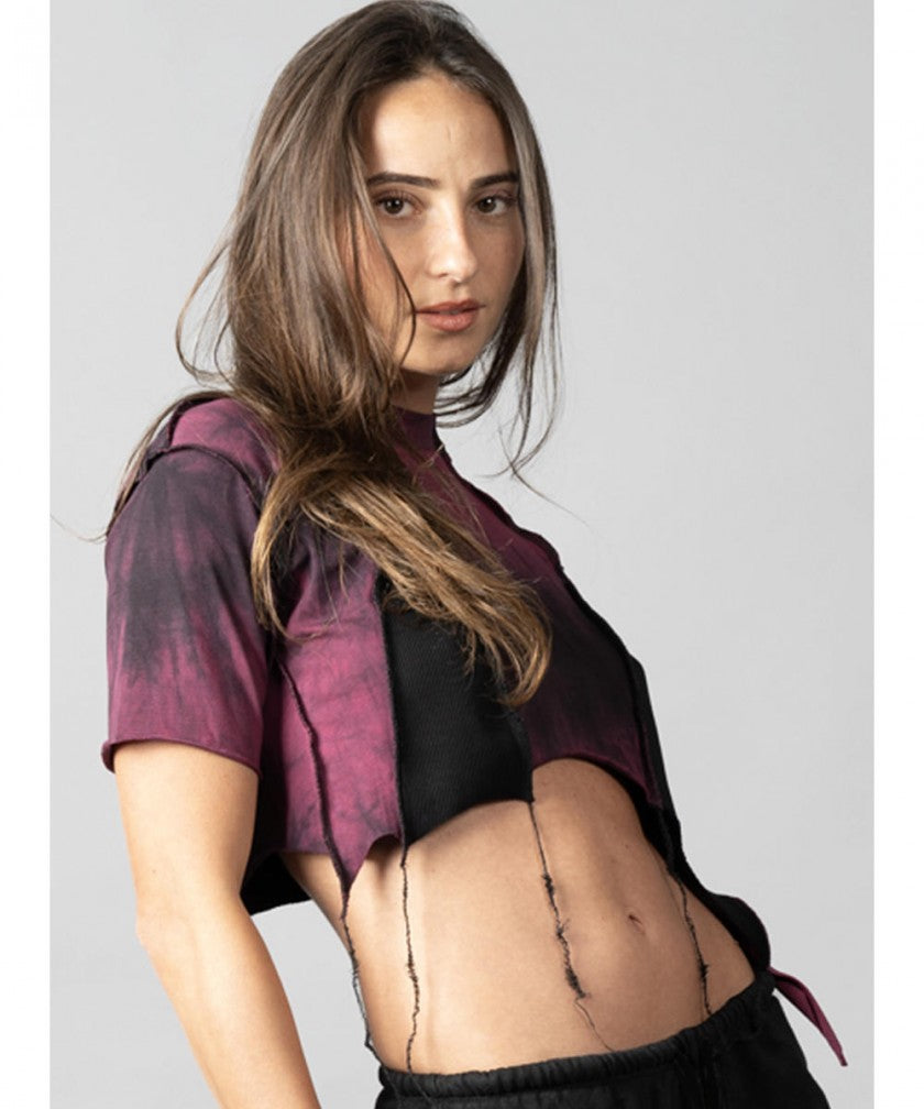 SONIC BORDEAUX-BLACK STITCH Crop Top