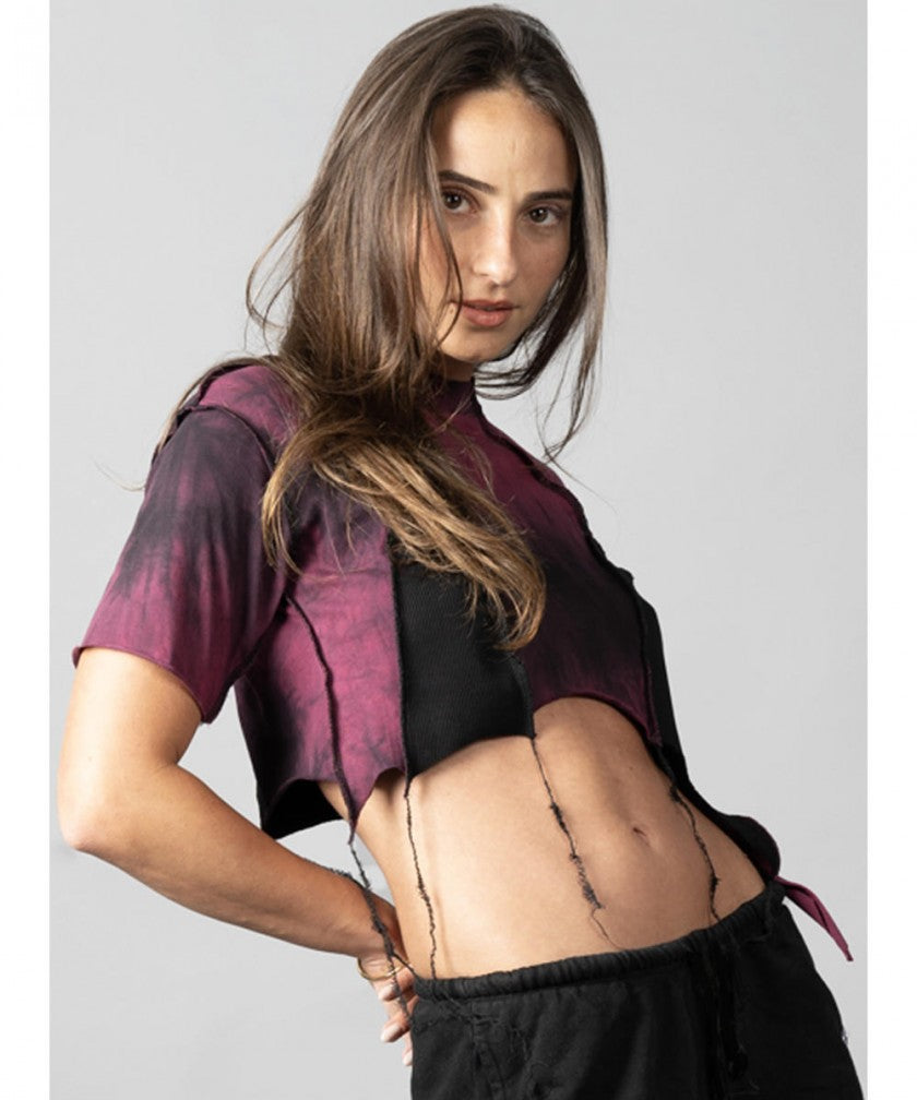 SONIC BORDEAUX-BLACK STITCH Crop Top