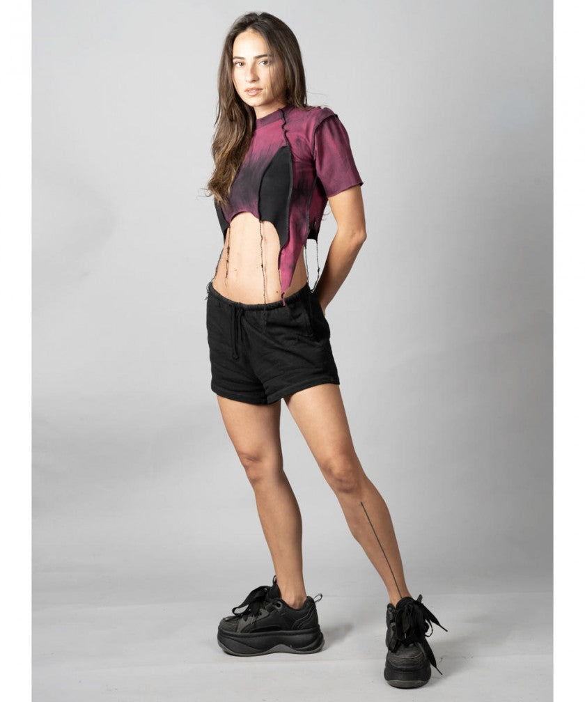 SONIC BORDEAUX-BLACK STITCH Crop Top