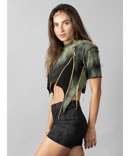 SONIC GREEN & YELLOW STITCH Crop