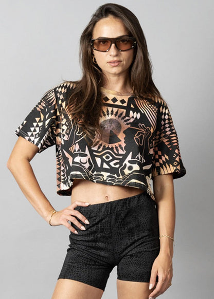 SOLOMANTRA Crop Top In Grey Rust