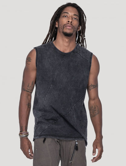 FASTBACK Sleeveless Tee In Washed Black