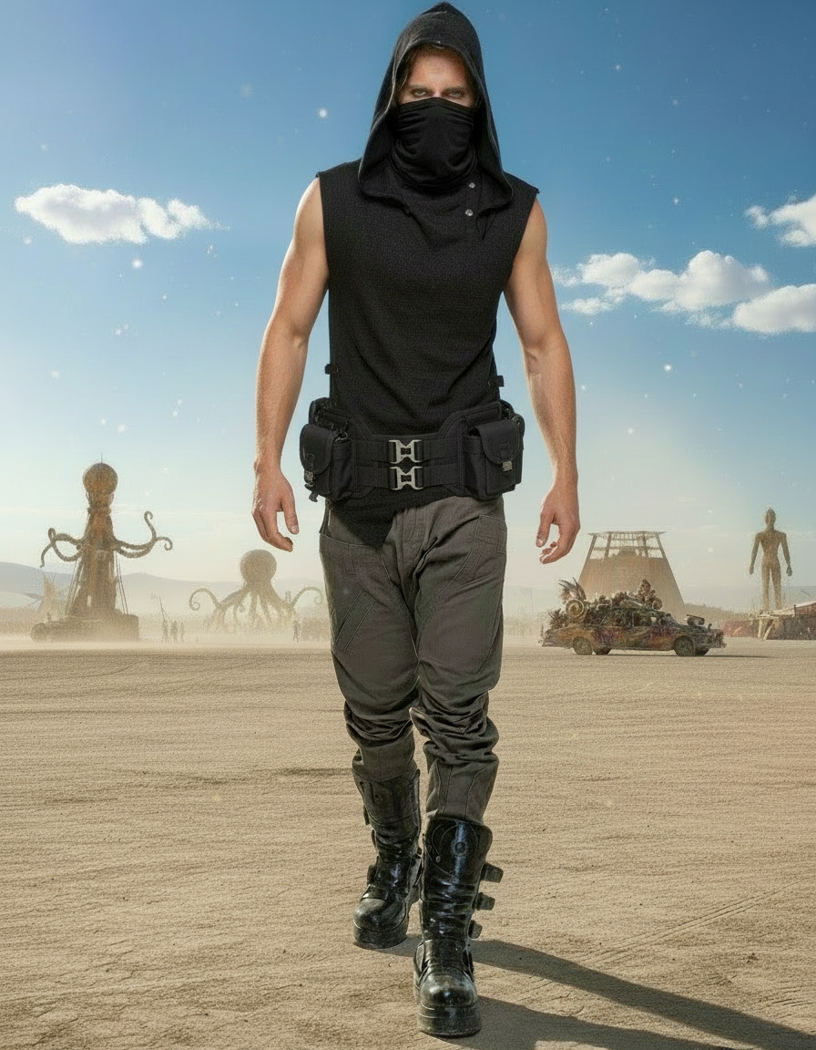 Slashed Sleeveless Hooded Tee In Black