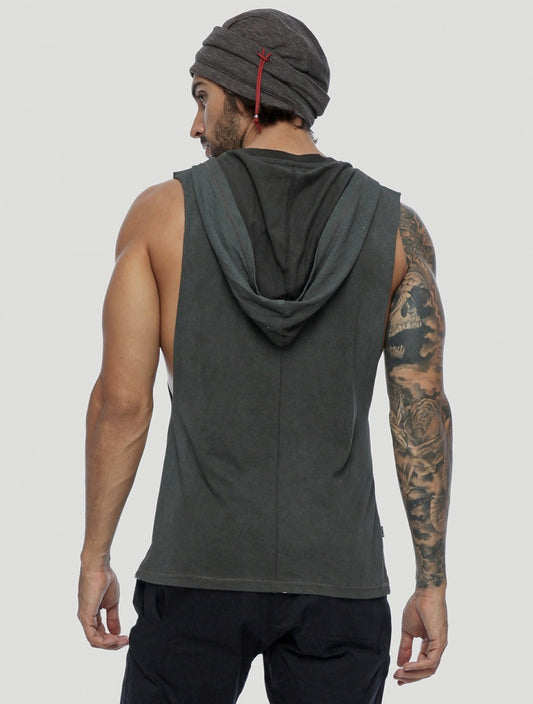 FEARLESS Hoodie Sleeveless Tee In Smoky Olive